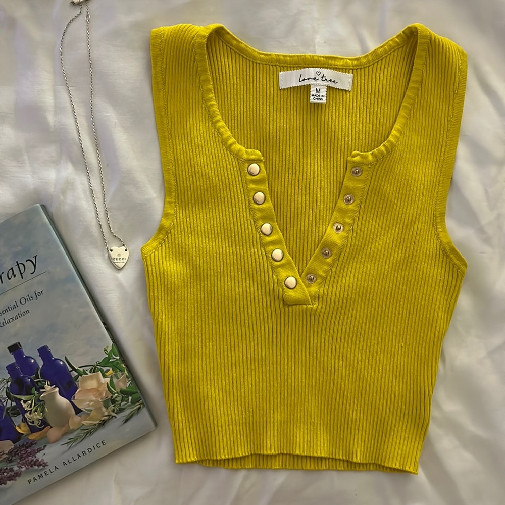 Yellow, Crop Top, With Buttons